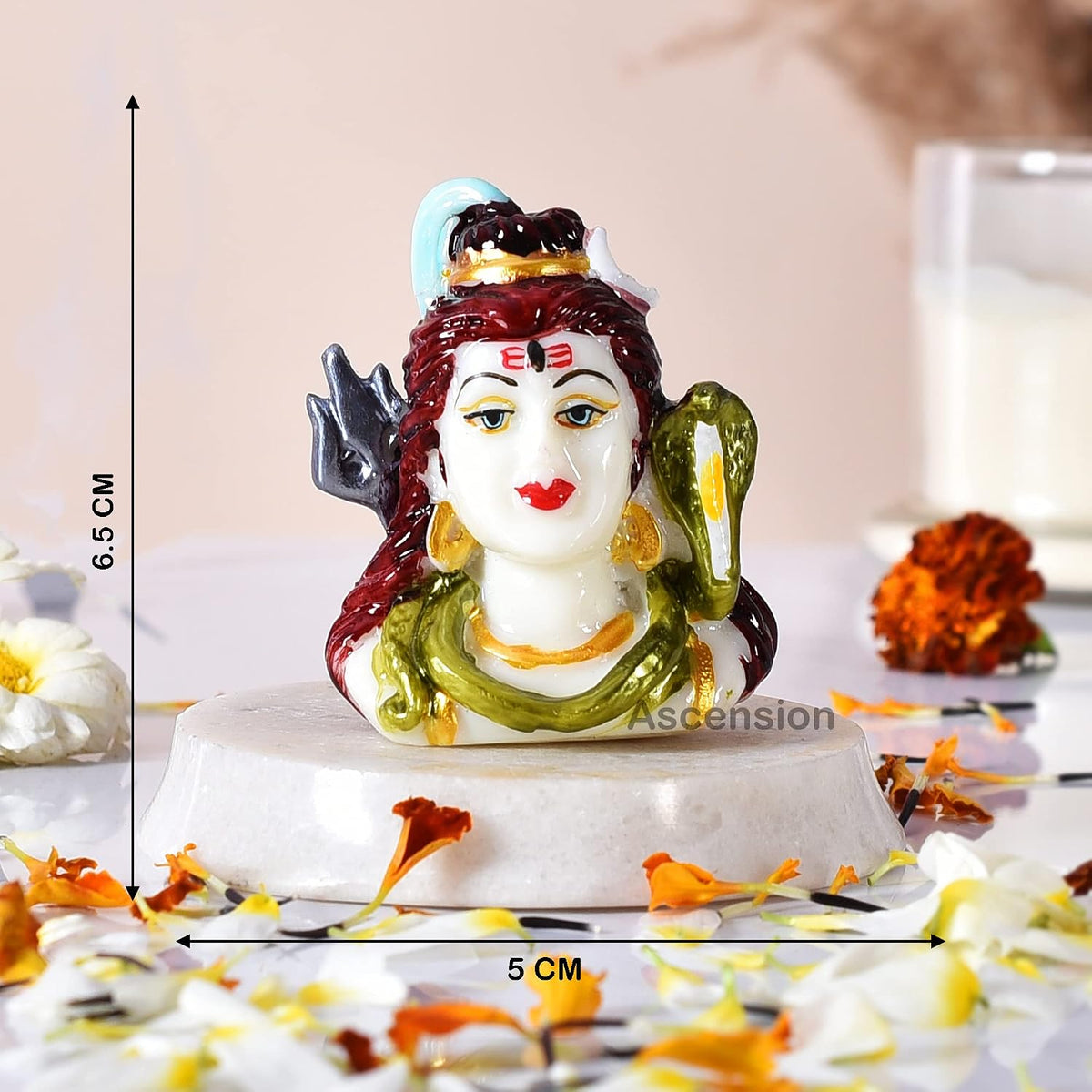 Marble Lord Shiva Statue for Car Dashboard Shankar Ji Murti Idol for Office Desk,Table, Pooja Room, Home Decoration Showpiece Figurine for Gifts