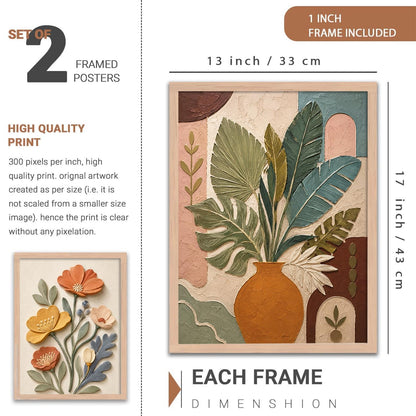 Floral Wall Art Home Decoration | Aesthetic Floral Paintings With Frame For Living Room Bed Room Hotel Wall Decor Digital Reprint Set of 2 (13X17 inch)