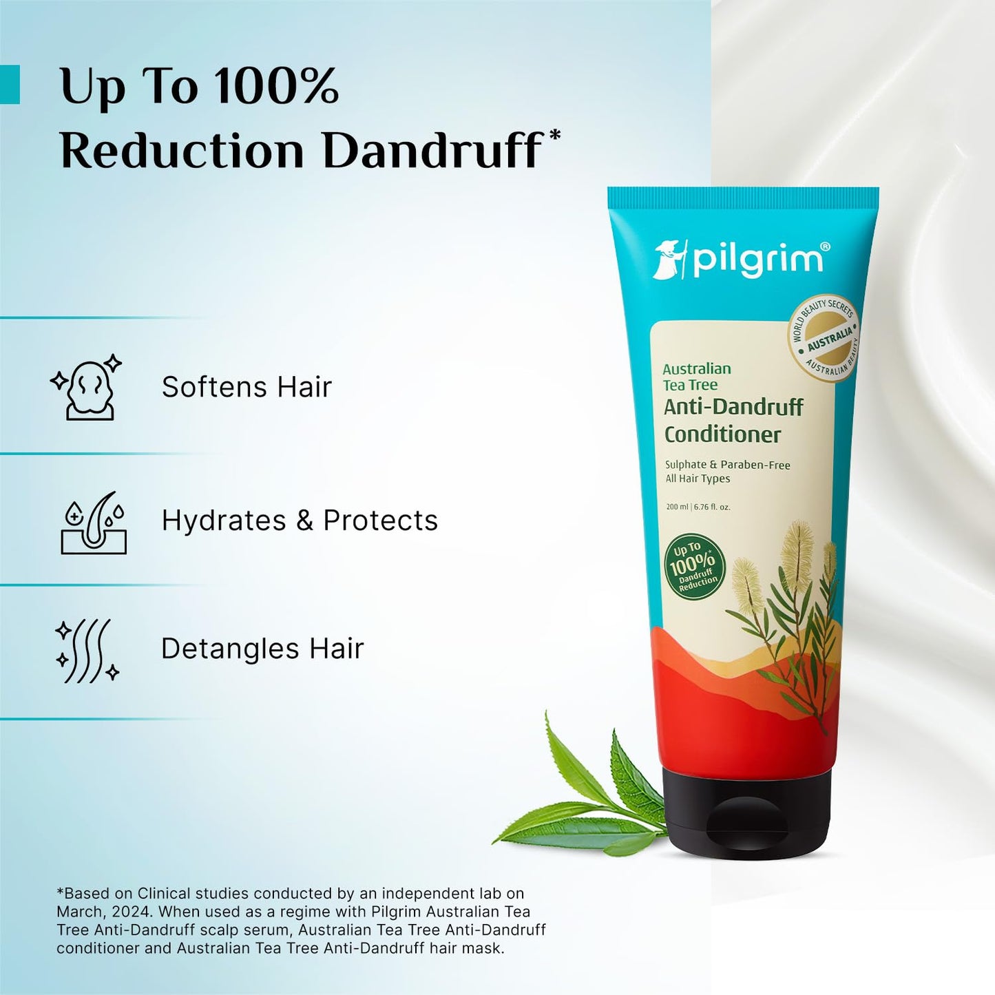 Pilgrim Australian Tea Tree Anti-Dandruff Unscented Conditioner For All Hair Type 200 millilitre | Smoothens Strands & Detangles Hair | Fights and Prevents Dandruff | For Men & Women
