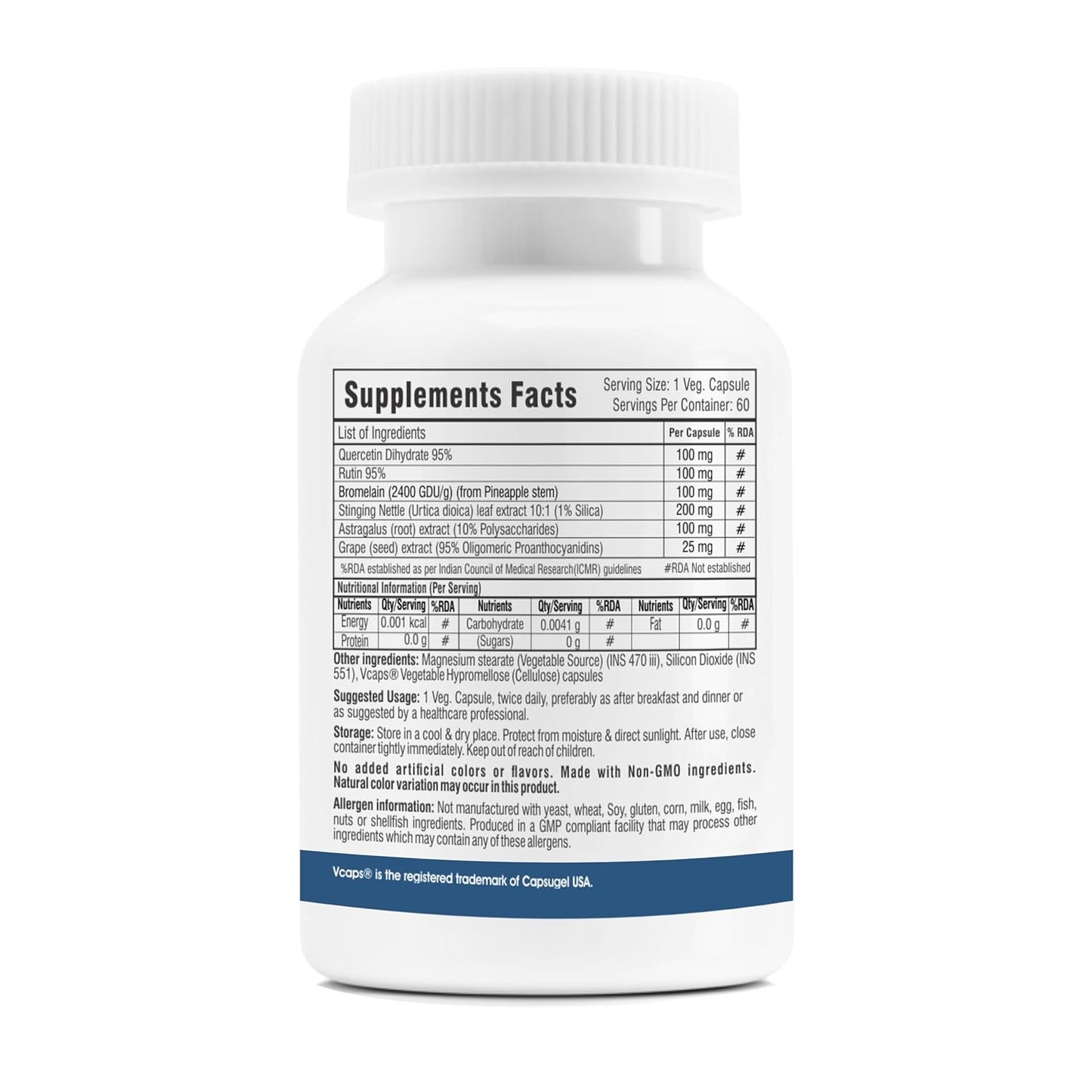 Supplement bottle with nutritional facts label on a white background