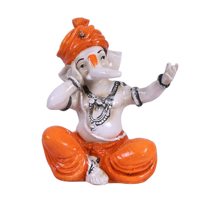 Polyresin Lord Musical Ganesh Statue, 5 x 3 x 2 Inches, Multicolor