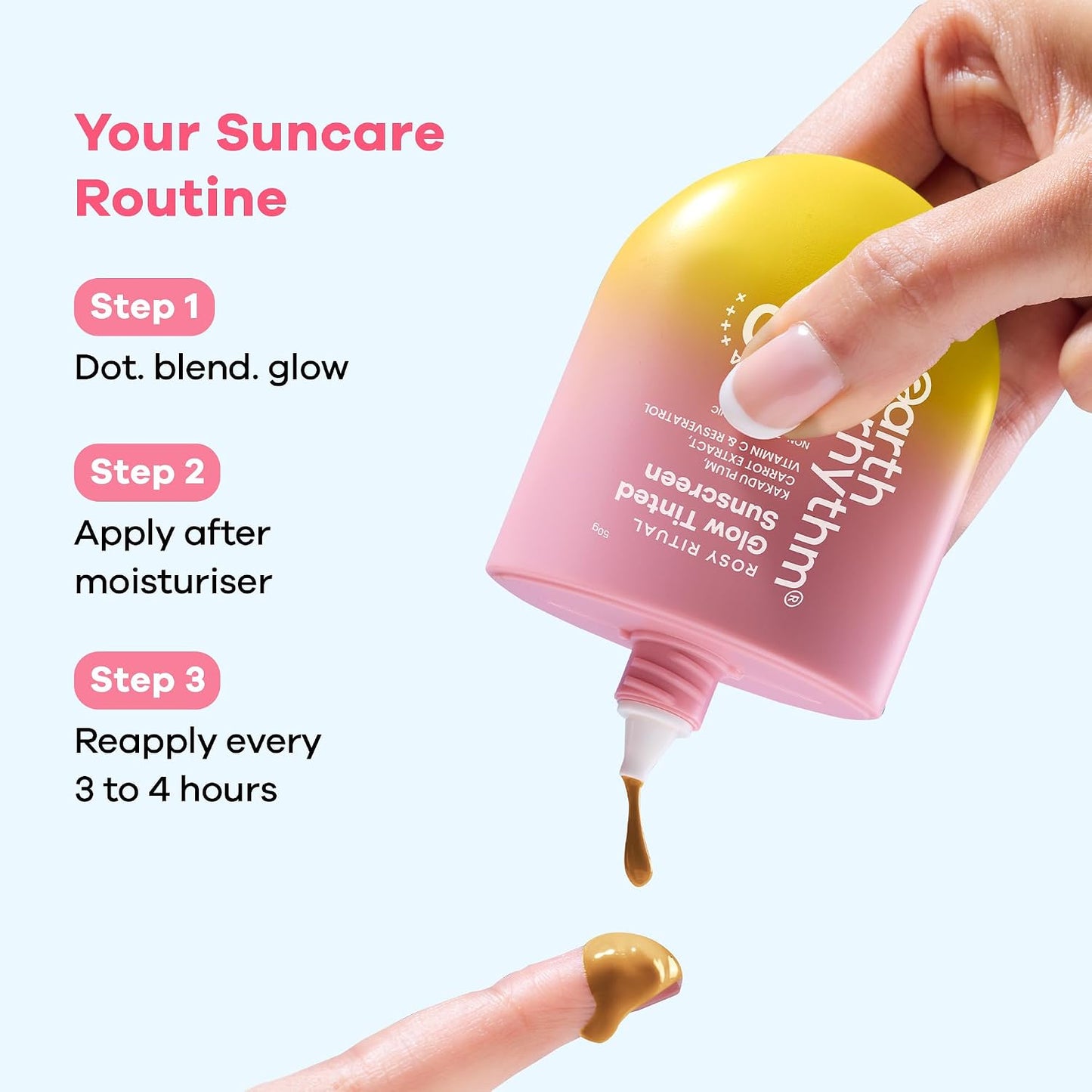 Earth Rhythm Rosy Ritual Glow Tinted Sunscreen SPF 50 PA ++++ with Vitamin C,No Oxybenzone (50gm) - Honey