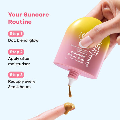 Earth Rhythm Rosy Ritual Glow Tinted Sunscreen SPF 50 PA ++++ with Vitamin C,No Oxybenzone (50gm) - Honey