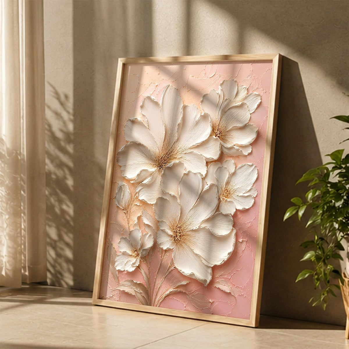 Decorative Floral Wall Art Painting With Frame | Modern Floral Painting For Living Room Bed Room Hotel Wall Decor Digital Reprint (14X20 inch)