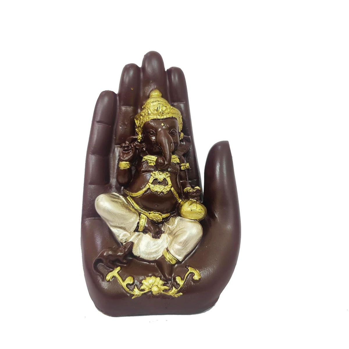 Polyresin Handcrafted Palm Ganesha Polyresin Showpiece Idol for Home Décor