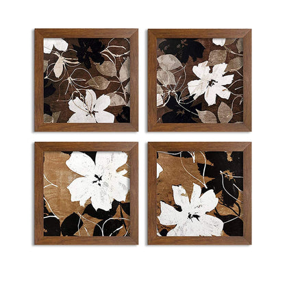 Flower Wall Art Paintings for living room, Botanical floral Framed painting, set of 4, 9x9 Inch