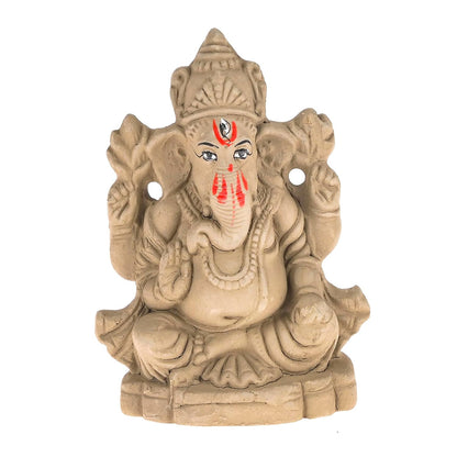 SAUDEEP INDIA Mitti Ganesh Idol | Eco-Friendly Mud/Clay 4 Bhuja Mukut Ganesh Murti | Ganpati Figurine for Visarjan | Biodegradable Ganesha Statue | Ganesh Chaturthi(4x3 Inches) (Regular Quality)