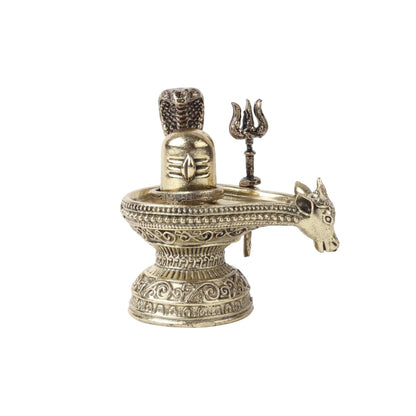 Brass Shivling with Nandi Face, Trishul & Nag | Shiva Idol for Pooja & Home Temple | Auspicious Brass Gift Item (Design09: L6 x W4 x H6 cm)