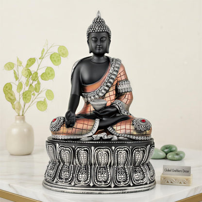 Buddha Statue Showpiece Idol Home Decor Items for Living Room and Gifts (Silver Black Copper)