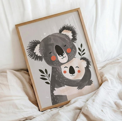 Koala Wall Art for Home Decor, Framed Animal Painting for Bedroom, Living Room & Kids Room, Cute Koala Pair Illustration, Black Frame, Aesthetic Wall Décor (DGN14-Natural10x13 inch)