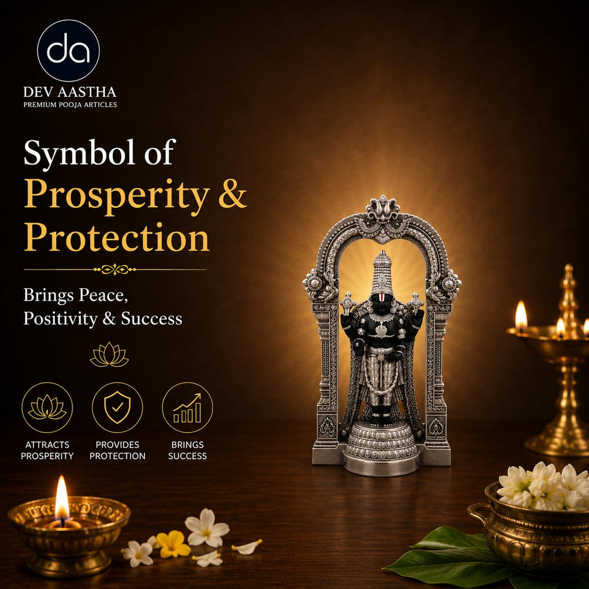 Silver Plated Tirupati Balaji Idol 4.7 Inch | Balaji Murti for Pooja Room, Home Decor & Living Room | Spiritual Gift Showpiece for Housewarming