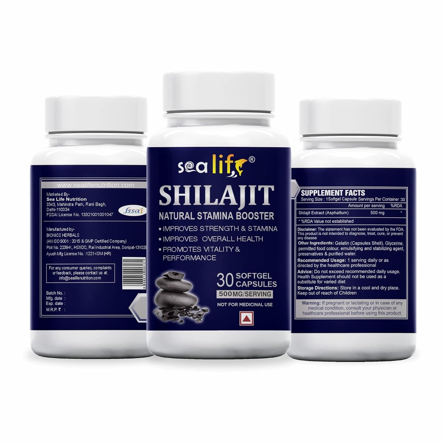 Sea Life Shilajit Softgel Capsules 500 mg | Pure Natural Shilajit Extract Capsules,Boost Immunity, strength & Energy, Supports Metabolism (30 Capsules) Pack of-1