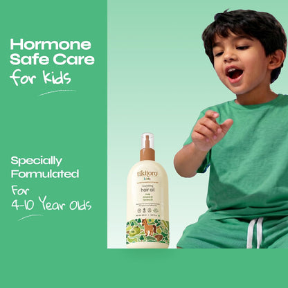 Tikitoro Kids Nourishing Hair Oil, 100% Vegan with Bringha, Amla, Olive, & Argan, Promotes & Conditions Hair Growth & Scalp, Non-sticky, Non-smelly & Non-greasy, No Paraben & Sulphate (150 ml)