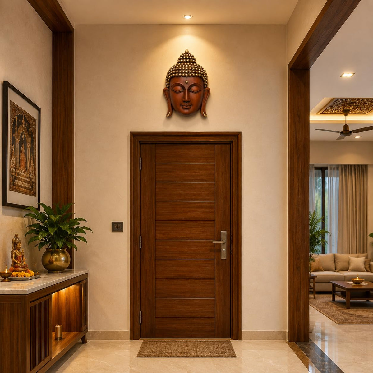 Brown & Gold Buddha Face Wall Hanging Statue for Home Decor, Premium Resin Meditation Buddha Wall Art for Living Room, Office, Temple, Yoga Room & Spiritual Decoration