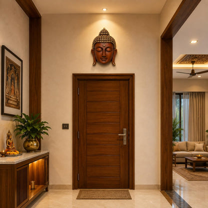 Brown & Gold Buddha Face Wall Hanging Statue for Home Decor, Premium Resin Meditation Buddha Wall Art for Living Room, Office, Temple, Yoga Room & Spiritual Decoration