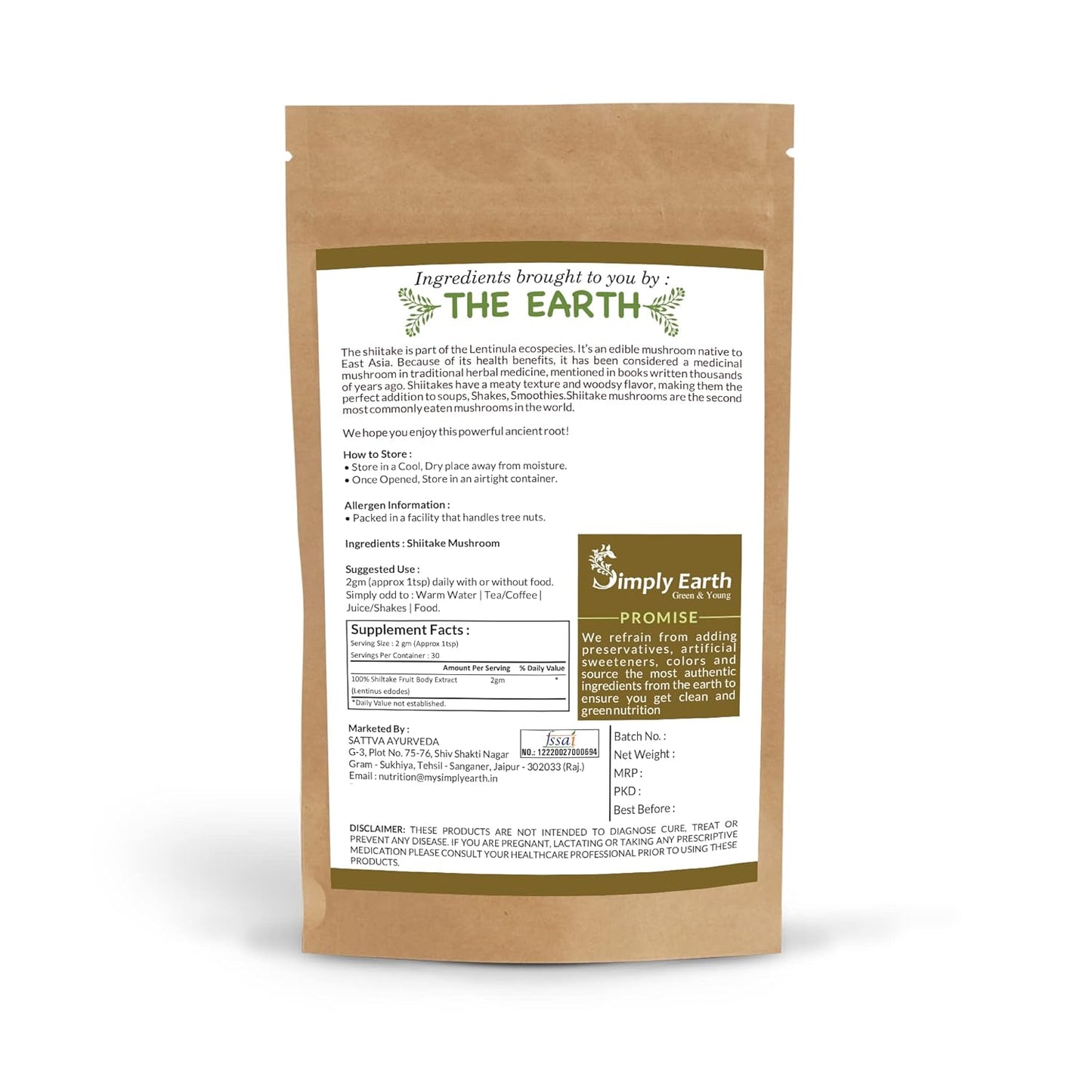 Simply Earth Premium Mushroom Extract Duo: 60g Lion's Mane (100% Pure) + 100g Shiitake Extract Powder - Natural Supplement for Heart, Brain and Immunity