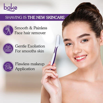 BAKE Reusable Face Razor for Women Facial Hair (3 Razors) | Instant Glow & Painless Hair Remover | For Eyebrows, Upper Lip, Chin, Peach Fuzz, Forehead, Unibrow, Sideburns | Precision Shave, Anti Slip Grip, Plastic Neutral