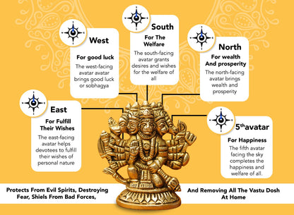 100% Pure Brass Panchmukhi Hanuman (Size: 6 cm) | Panchmukhi Hanuman Murti for Door Entrance | Panch Mukhi Hanuman Ji for Car Dashboard | Vastu Protection from Evil Eye