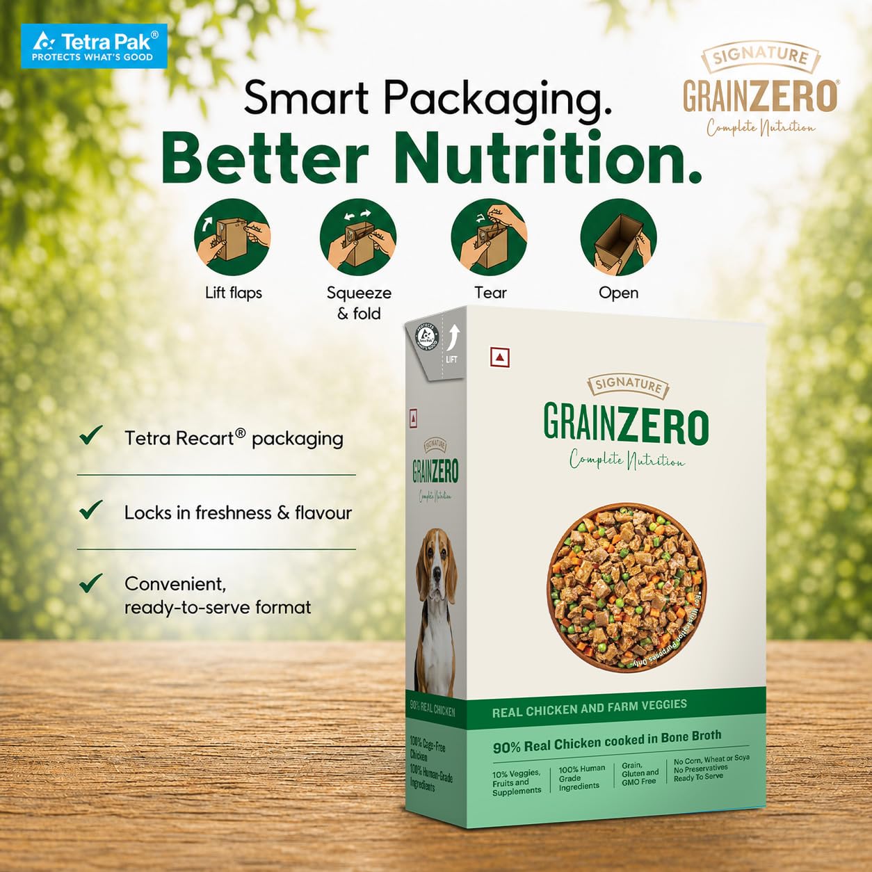 Grain Zero Dog Fresh Food Tetra Pak Real Chicken & Vegetables, for Adult & Puppy, 350g | Supports Joint & Health | Immune System | Anti Inflammatory Properties | Ready to Serve | One Pack One Meal