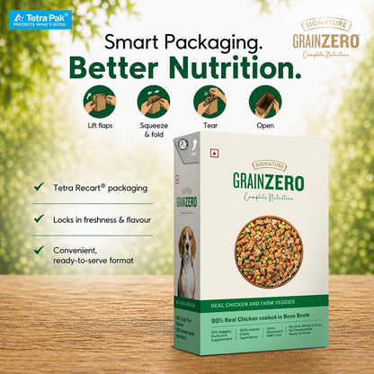 Grain Zero Dog Fresh Food Tetra Pak Real Chicken & Vegetables, for Adult & Puppy, 350g | Supports Joint & Health | Immune System | Anti Inflammatory Properties | Ready to Serve | One Pack One Meal