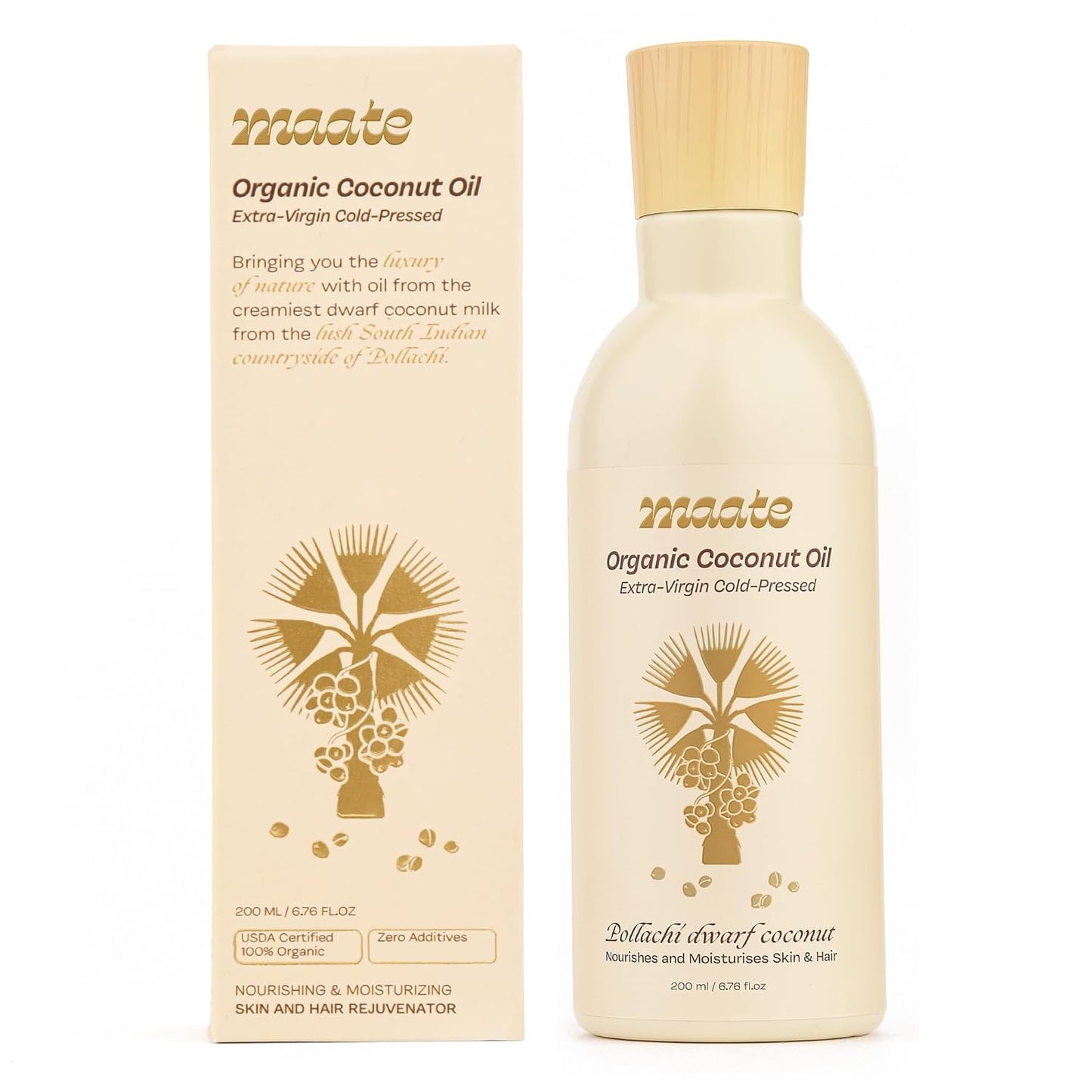 Maate Baby Organic Coconut Oil (200 ml) | Extra Virgin Cold Pressed | Made With Pollachi Dwarf Coconut | for Baby Body Massage & Hair Care | Baby Hair Oil 0-12 Years | Nourishes & Moisturise