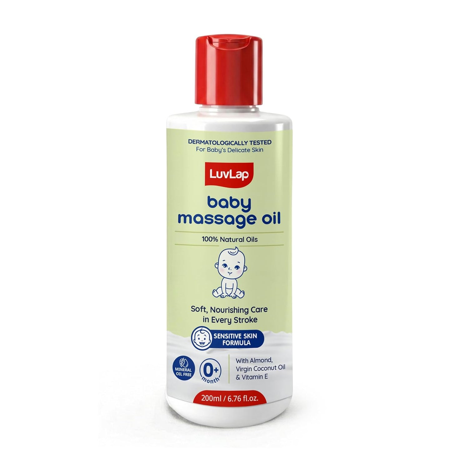 LuvLap Baby Massage Oil with Almond, Virgin Coconut Oil & Vitamin E, Deep Nourishing, Skin Repair & Relaxation, Ayurvedic Non-Sticky Oil for Soft New Born Skin, 100% Natural, Derma Safe, 200ml