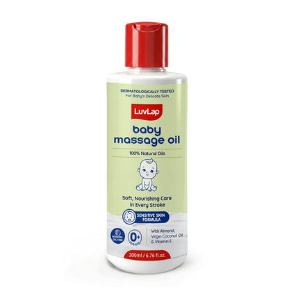LuvLap Baby Massage Oil with Almond, Virgin Coconut Oil & Vitamin E, Deep Nourishing, Skin Repair & Relaxation, Ayurvedic Non-Sticky Oil for Soft New Born Skin, 100% Natural, Derma Safe, 200ml