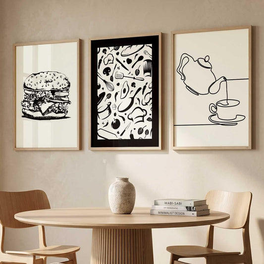 Kitchen poster With Frame For Living Room Bed Room Hotel Wall Decor Digital Reprint engineered wood Set of 3 (13X17 inch)