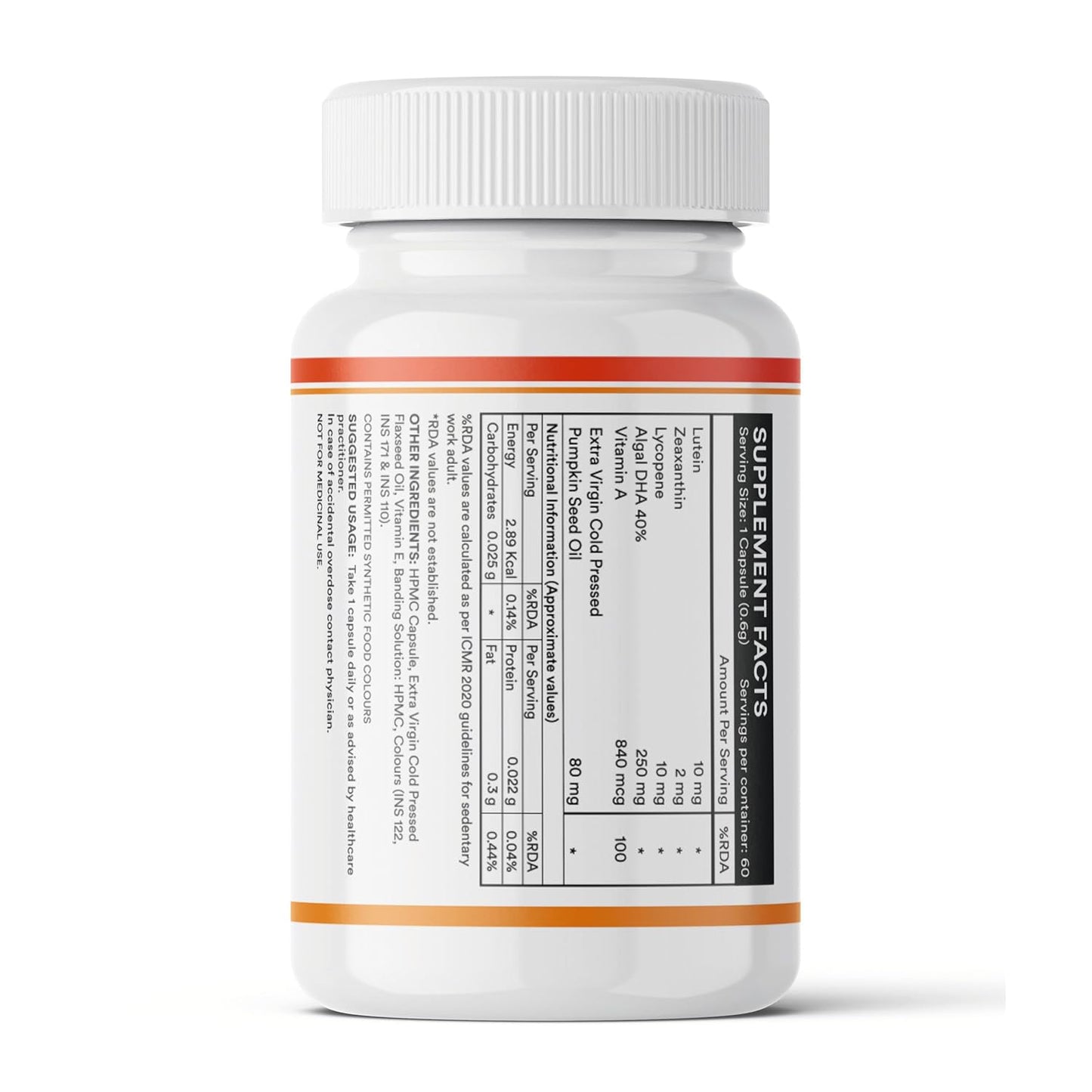 INLIFE Lutein (10mg) and Zeaxanthin (2mg) Supplements with Vitamin A, Lycopene, Algal DHA & Pumpkin Seed Oil | Supports Eye Health & Sleep, Cognitive Function - 60 Veg Capsules
