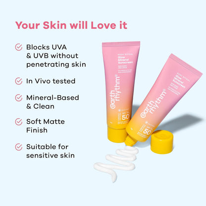 Earth Rhythm Rosy Ritual Glow Mineral Matte Sunscreen SPF 50 PA++++ No White Cast in Vivo Tested