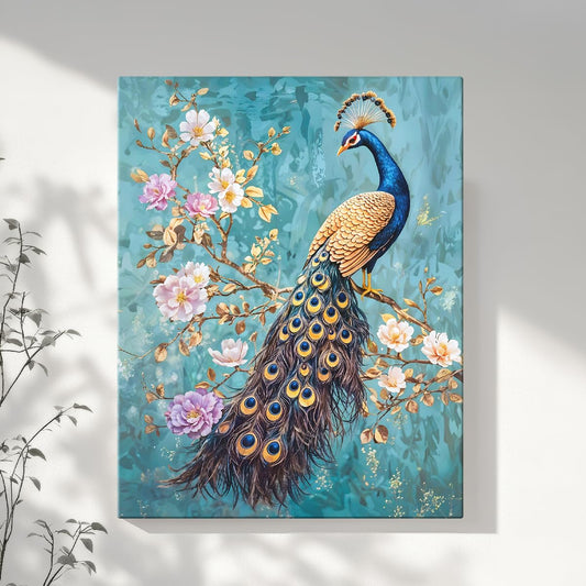 Canvas Peacock Painting For Wall Vastu, Peacock Wall Decor, Bedroom, Multicolor, Abstract, 58.0 X 45.0 cm, Set of 1