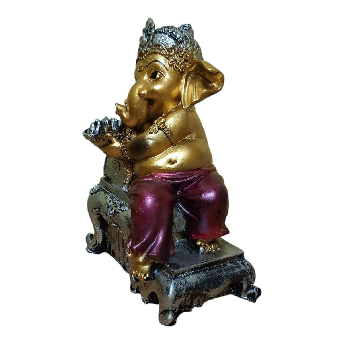 Ganesha Ganesh Ganpati Gajanan Statue Idol Murti Gift Item Decorative Showpiece Multicolor Polyresin Pack of 1 (B012)