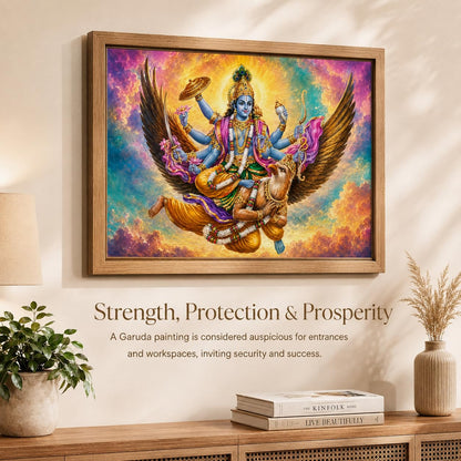 Lord Vishnu Garuda Vastu Devotional Wall Painting for Living Room Bedroom Hall Office Decor, Hindu Spiritual Artwork, Premium Wooden Synthetic Frame (13.5 x 19.5 Inch) NM01-V-165