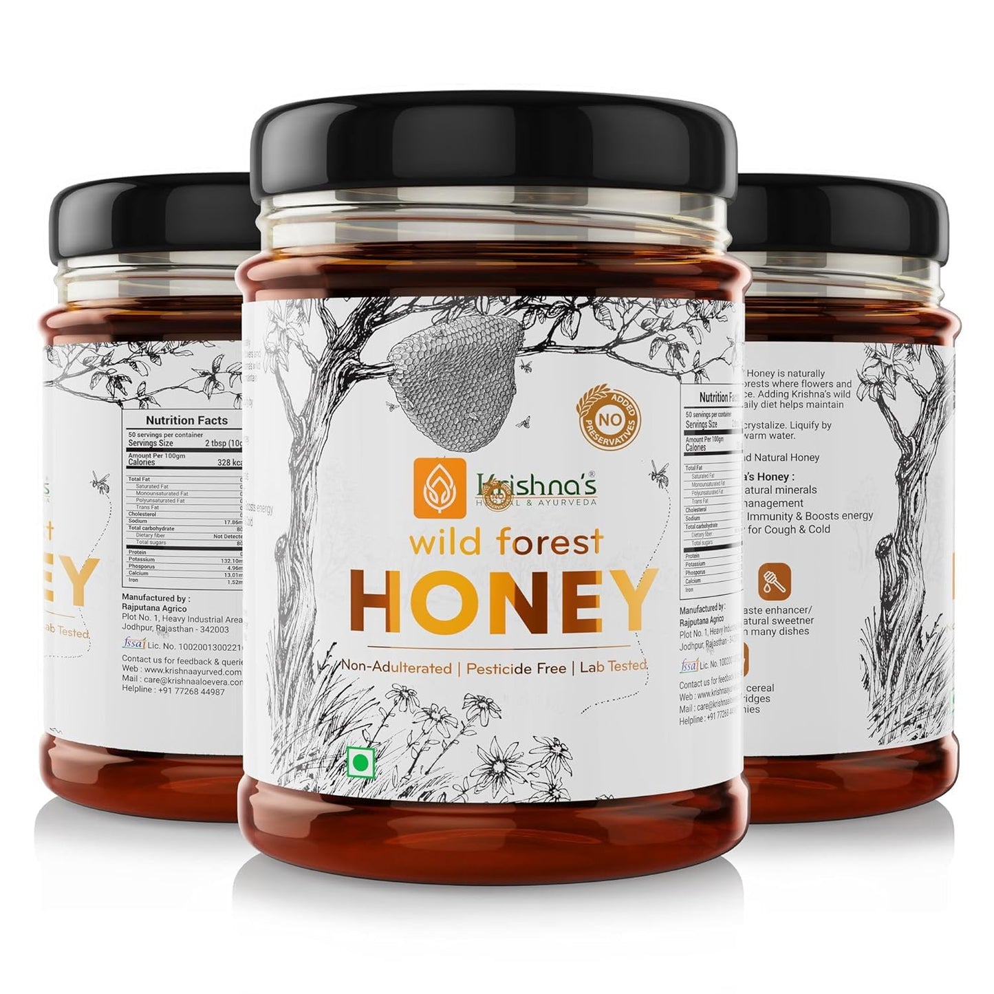 Krishna's 100% Pure Wild Forest Honey - No Additives Or Preservatives - 200 g | Made with Classic Ayurvedic method | Highly Nutritious | Rich in Antioxidants