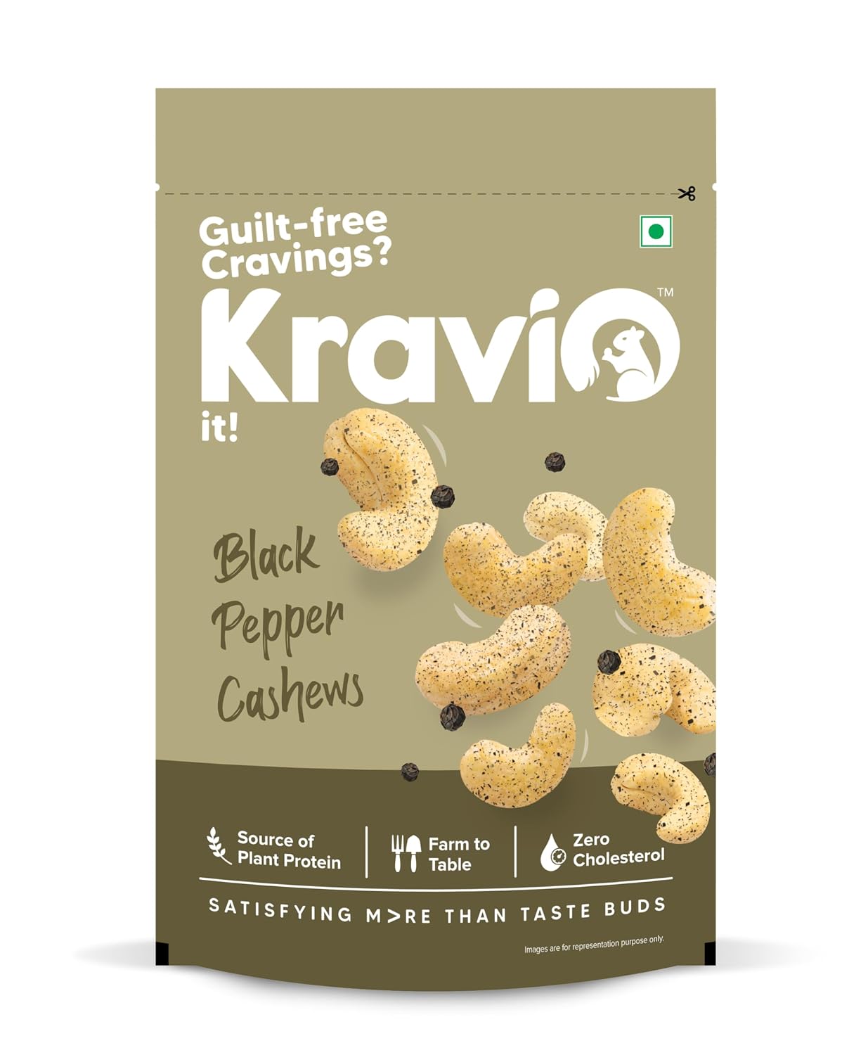Kravio Premium Black Pepper Roasted Cashew Nuts | Exotic Heat Kaju - 200g
