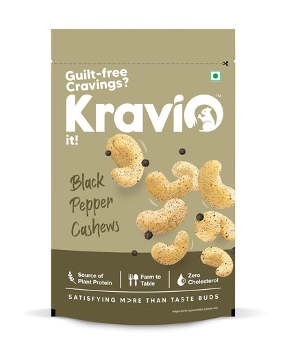 Kravio Premium Black Pepper Roasted Cashew Nuts | Exotic Heat Kaju - 200g