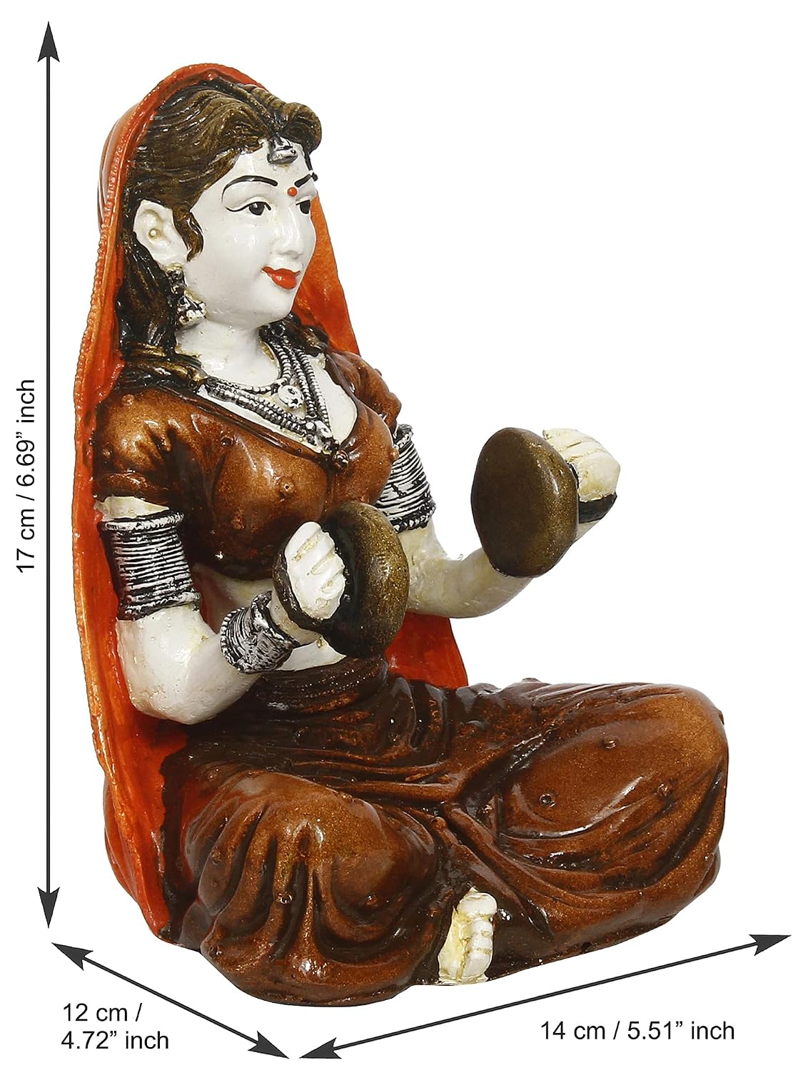 Resin Rajasthani Woman Statue Playing Hand Cymbals Showpiece for Home Decor Living Room Bedroom Office Desk Table TV Unit| Womens Day Gift For Ladies | Housewarming Birthday Gift For Women