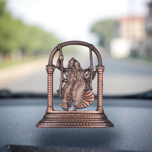 Radha Krishna Jhula Idol for Car Dashboard – Copper Finish Divine Couple Figurine Spiritual Decor for Home & Travel (S907-CPR)