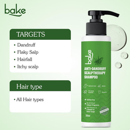 BAKE 2% Salicylic Acid Anti Dandruff Shampoo for Scalp Strengthening, Dry Itchy Scalp, For Men & Women - 200ml