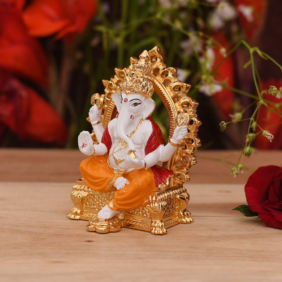 Gold Plated Ganesha Idol Statue for Gift - God Ganesh Ganpati Sitting Idols Sculpture Good Luck & Success for Home Puja Gifts (Size 3.5 x 2 Inches)