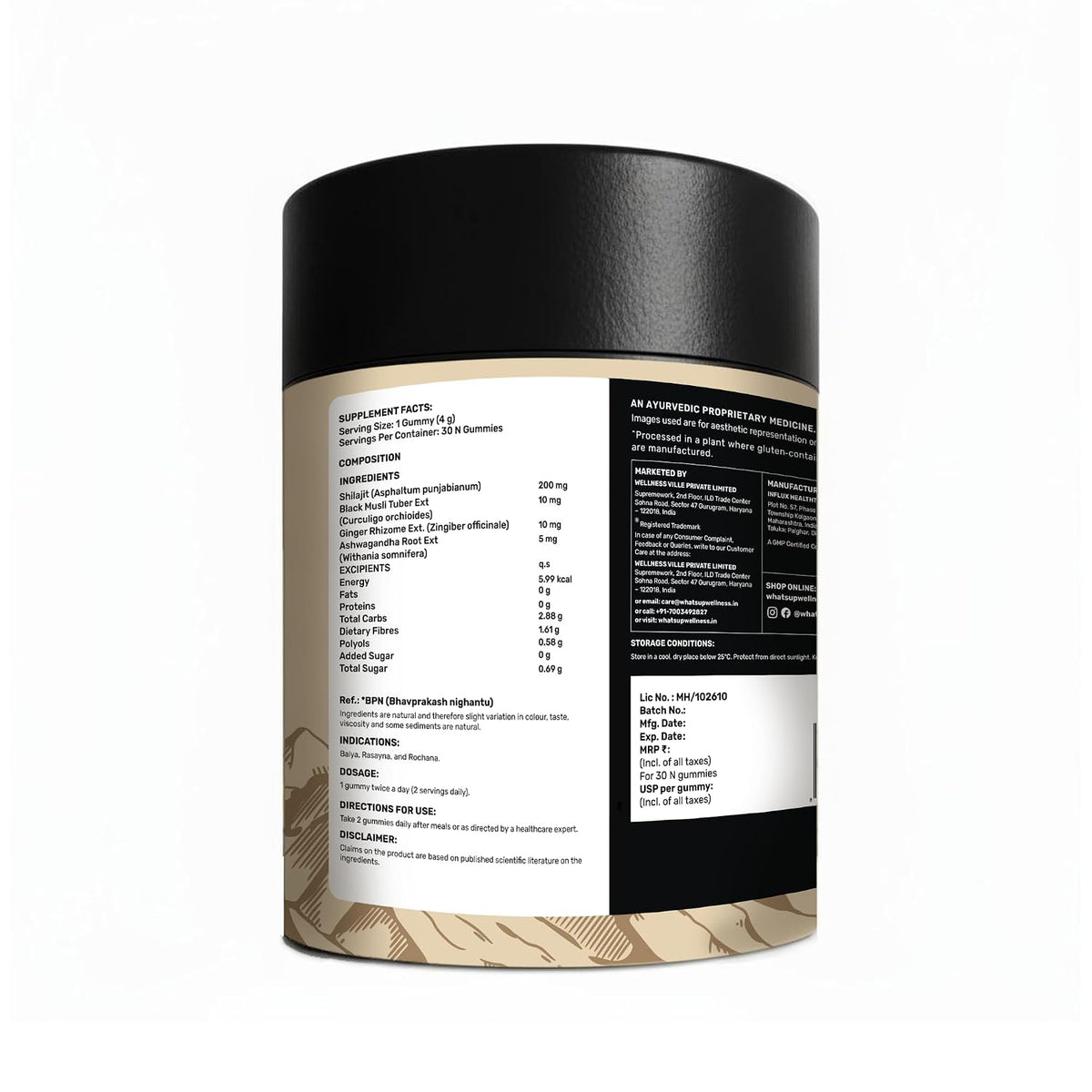 What's Up Wellness Shilajit/Shilajeet Gummies | 200 Mg Resin With Ashwagandha, Black Musli | Improves Strength, Stamina And Overall Immunity| No Added Sugar| Shilajit for Men & Women | 30 Gummies