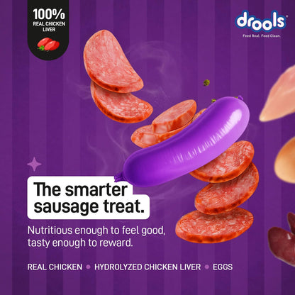 Drools Adult & Puppy Sausage for Dog, 450g | Liver Flavour | High Protein | Treat & Food Topper | Grain Free | Best for Training & Bonding | No Preservatives