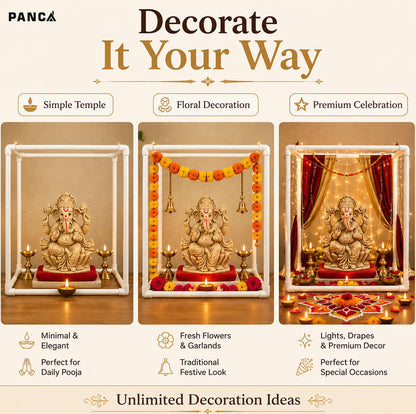 PANCA 40cm Ganpati Mandap for Ganesh Chaturthi Idol Home Decor | Ganesh Murti Sthapana Stand | DIY Pooja Pandal Backdrop Frame Setup | Home Temple Decoration Platform