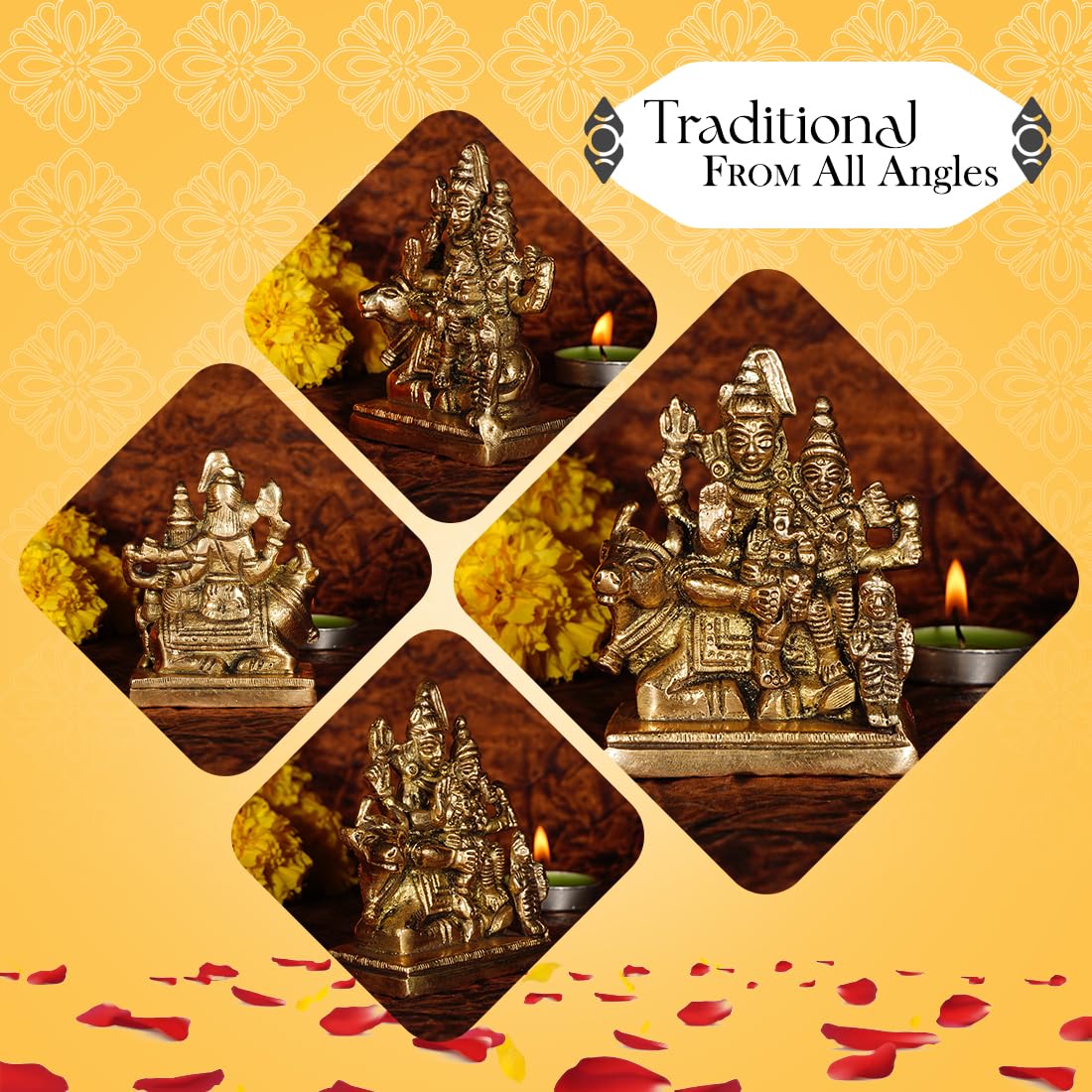 100% Pure Brass Shiv Parivar Murti (8.5 cm) | Shiv Parvati Murti for Car Dashboard, Pooja Room, Home Decor & Office Desk | Shiva Parvati Idol | Mahadev Bholenath Pariwar Statue