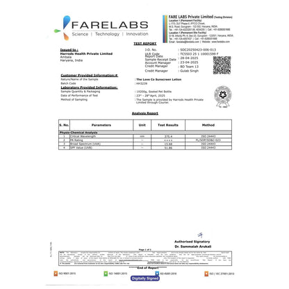 Test report from Fare Labs with various details and a QR code on a white background