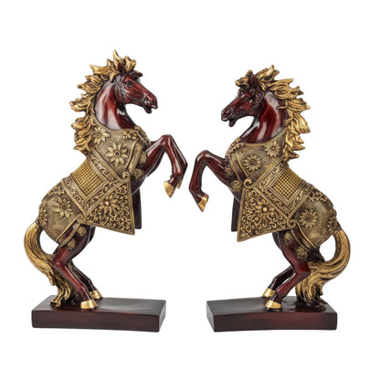 eCraftIndia Set of 2 Resin Running Horse Showpiece for Home Decor Office | Gift for Housewarming Birthday