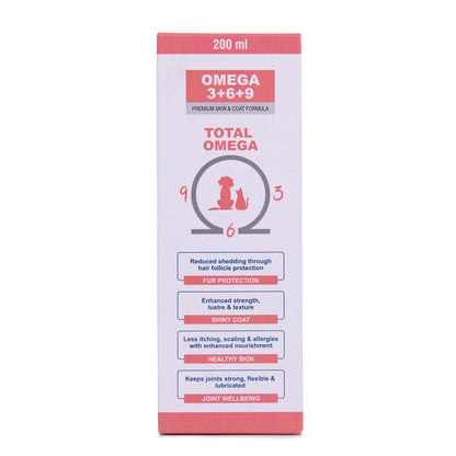 PET360 Omega 3+6+9 for Dogs | Blend of Salmon & Flax Seed Oils with Fur & Coat Protectives | Reduced Shedding | Shiny Coat | Healthy Joints | Nutritional Supplement for Pets - 200 ml