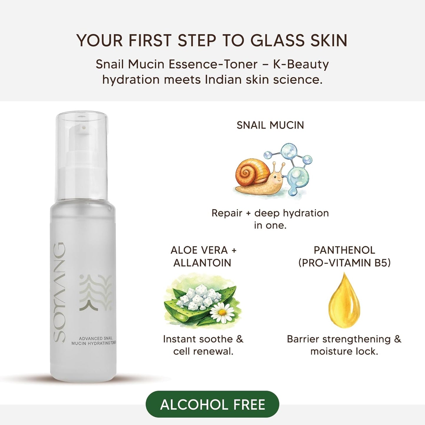 Soyaang Advanced Snail Mucin Hydrating Toner with Aloe Vera, Allantoin & Panthenol | Boosts Moisture, Soothes Skin & Enhances Serum Absorption | Alcohol-Free | 75ml