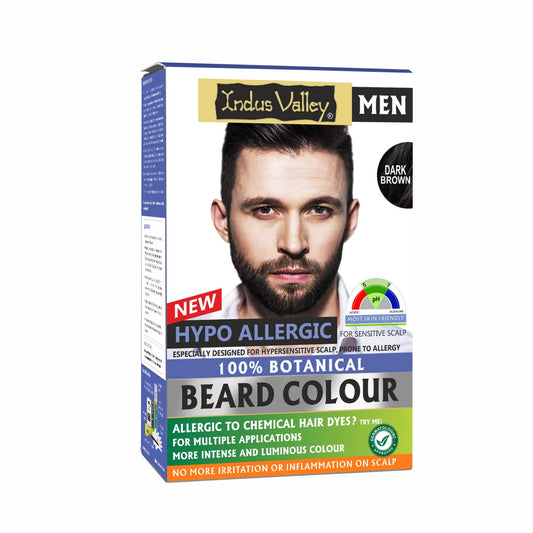 Indus Valley Men's beard color packaging with a man's face on a white background