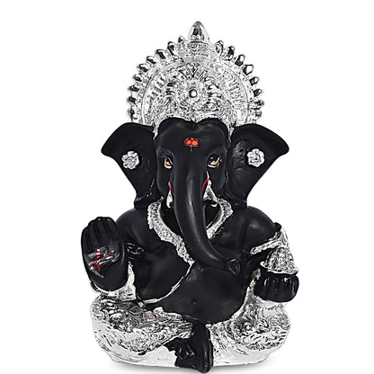 999 Silver Plated Resin Lord Ganesha Idol for Car Dashboard, Tabletop|Ganesh Statue for Good Luck and Success|Ganpati Murti for Home Decor Mandir, Office Desk Puja Gift Black (8.4x4.2cm)